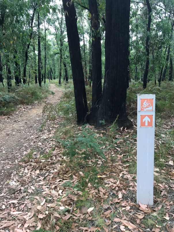 The start of a bike trail with a sign