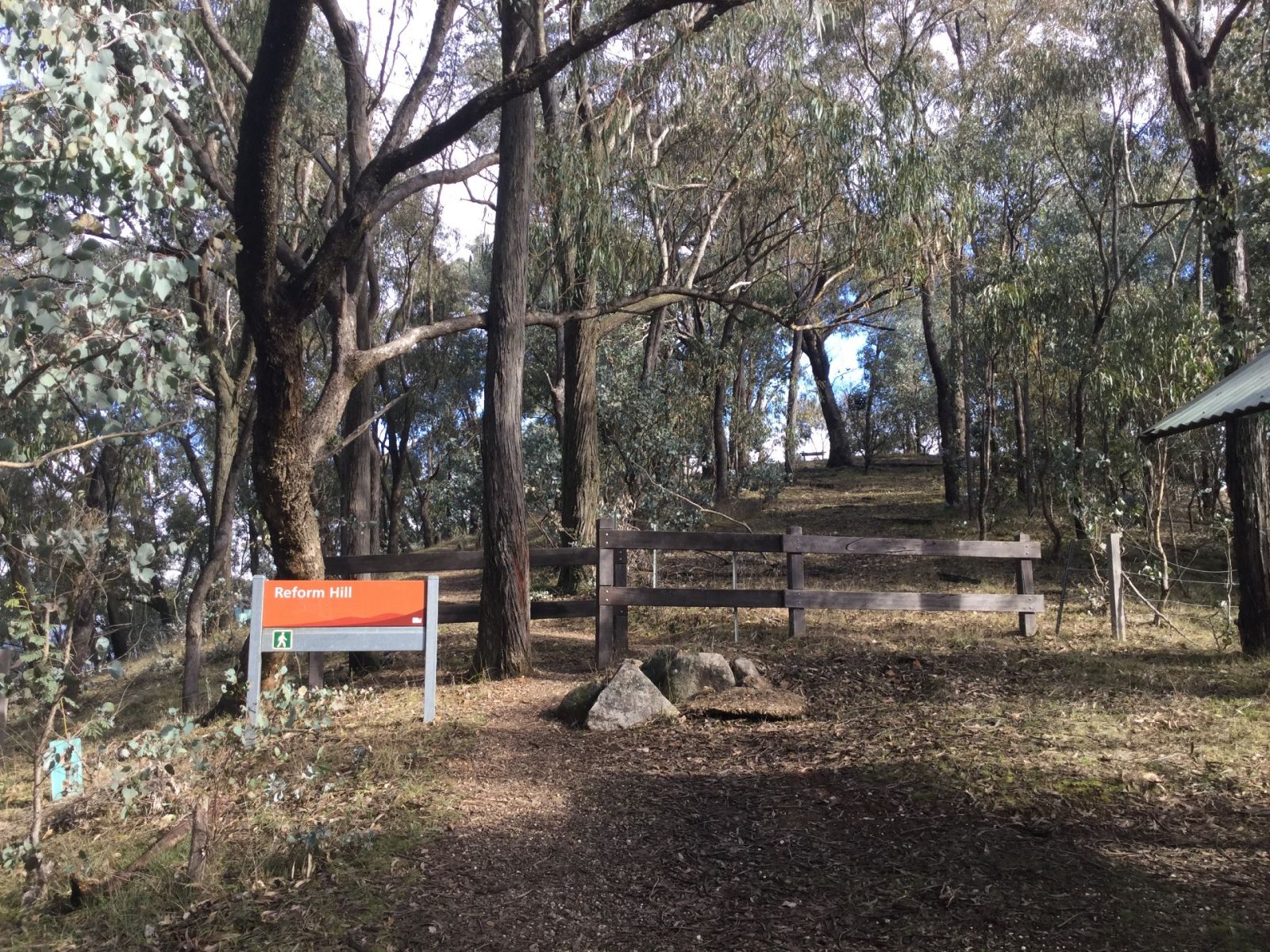 A sign for Reform Hill walk at the start of a walking trail