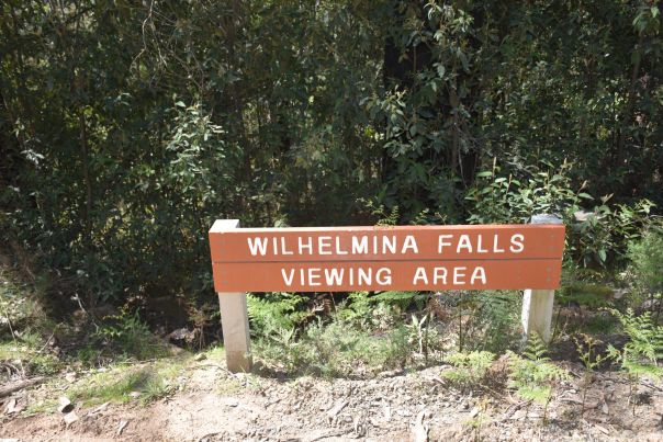 A sign for the Wilhelmina Falls Viewing Area