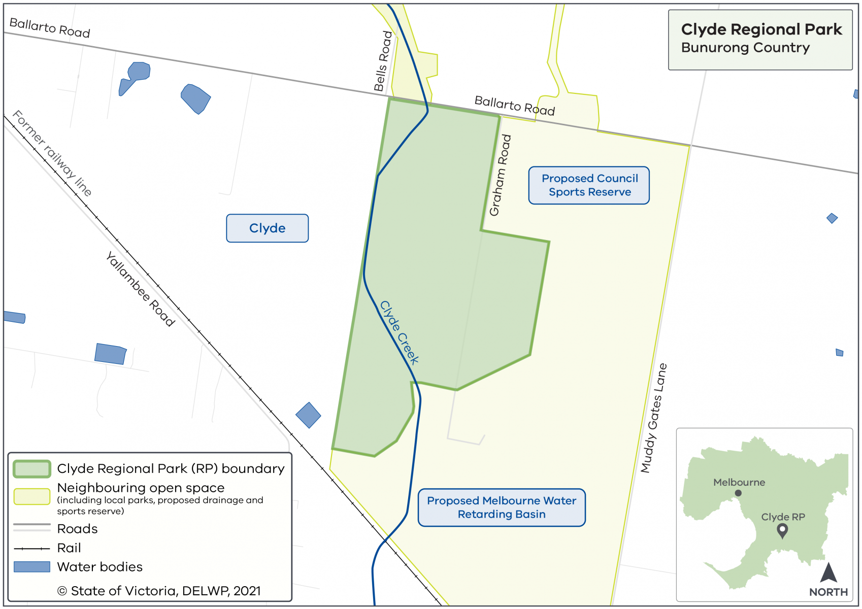 Map of the Clyde Regional Park. It is a 120-hectare park. 