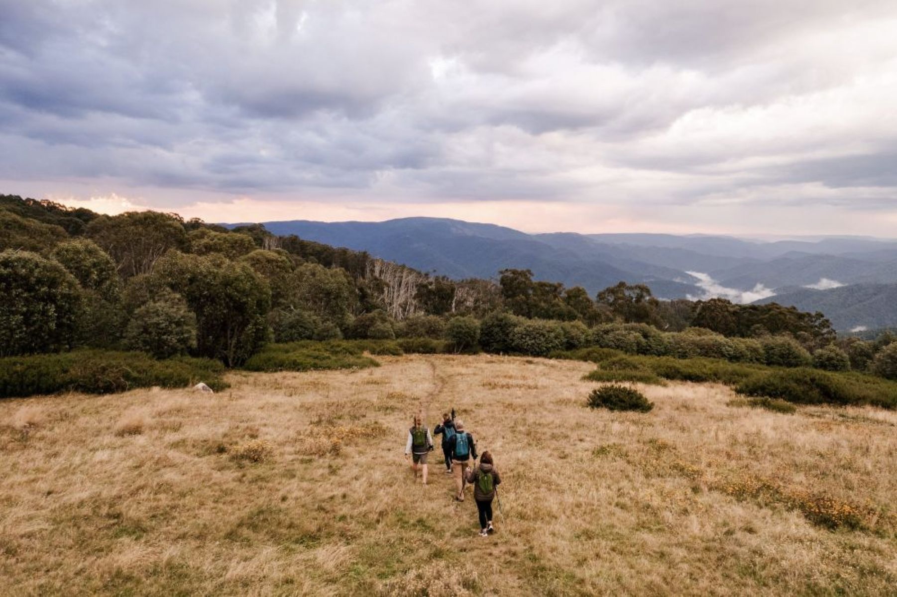 People walking towards the hut