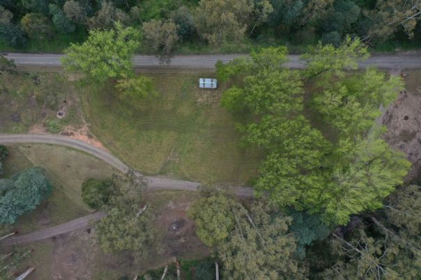 An aerial view of a campground