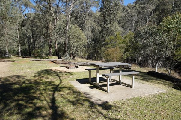Picnic table in grassy clearing